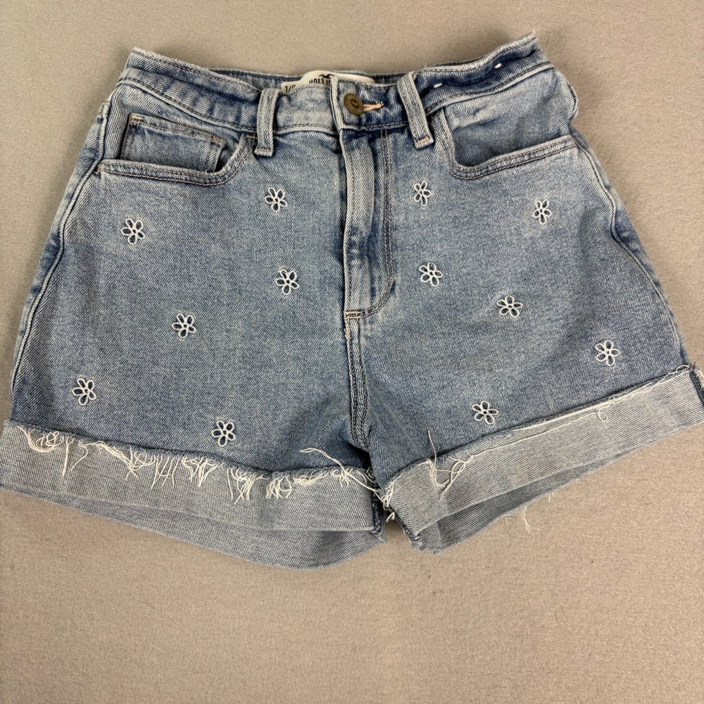 Hollister Blue Jean Shorts with Floral Embroidery
